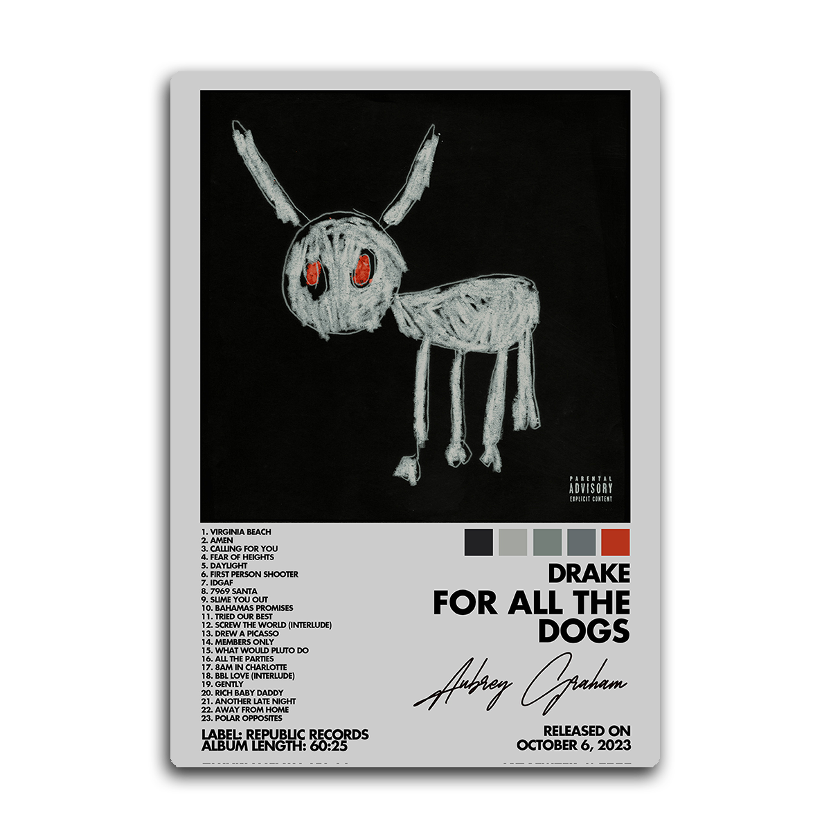 Drake “For All The Dogs” Metal Wall Art