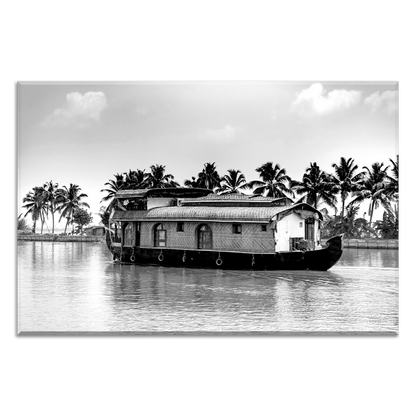Backwater Bliss - Houseboat - Acrylic Wall Art - B&W