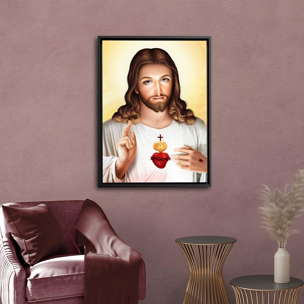 Jesus Sacred Heart Yellow - Framed - PixMagic