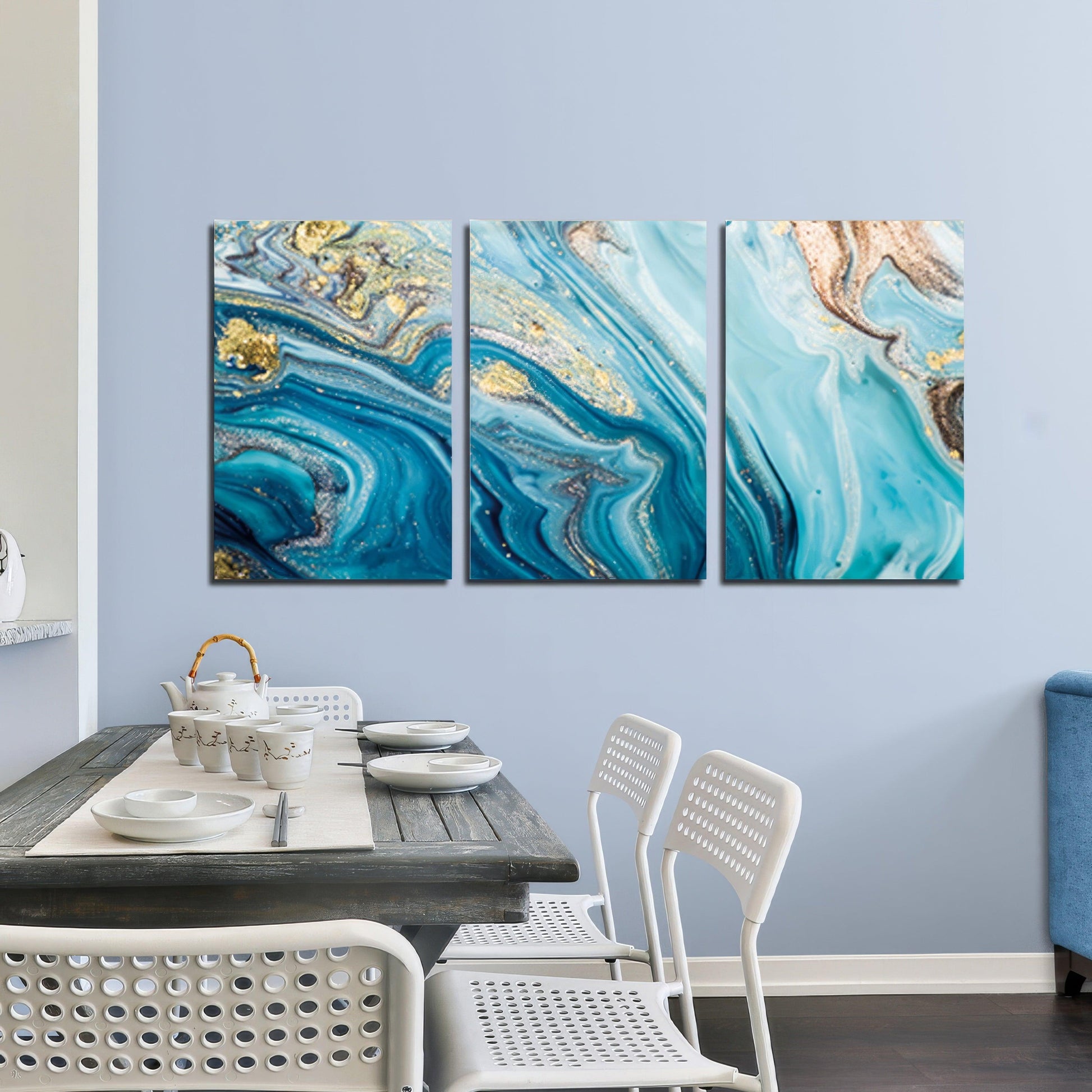 Oceanic Swirl Elegance - 3Panel.