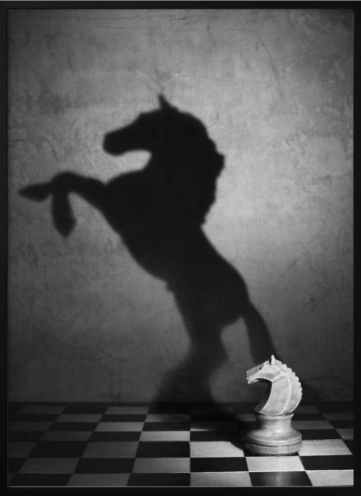 Knight’s Shadow Chess Black & White Metal Wall Art