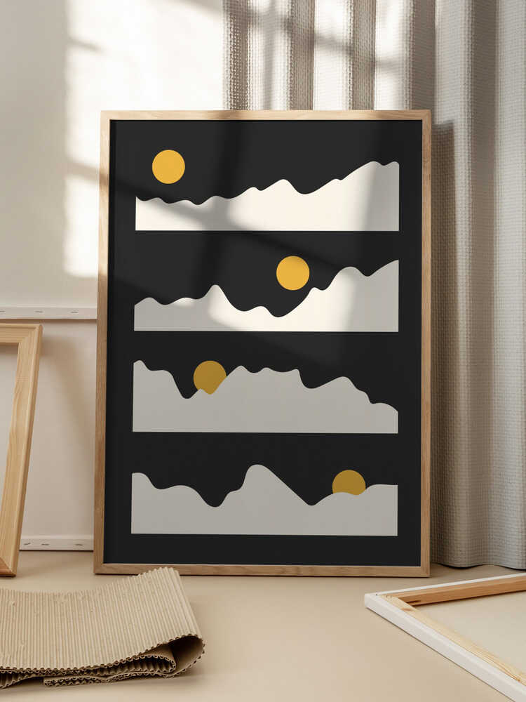 "Golden Horizon: Abstract Mountain and Sun Metal Wall Art"