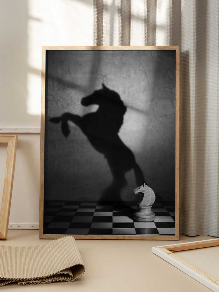 Knight’s Shadow Chess Black & White Metal Wall Art