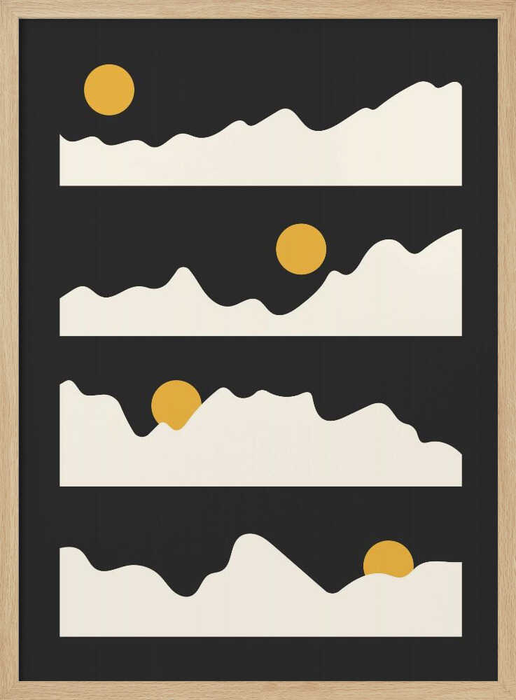 "Golden Horizon: Abstract Mountain and Sun Metal Wall Art"