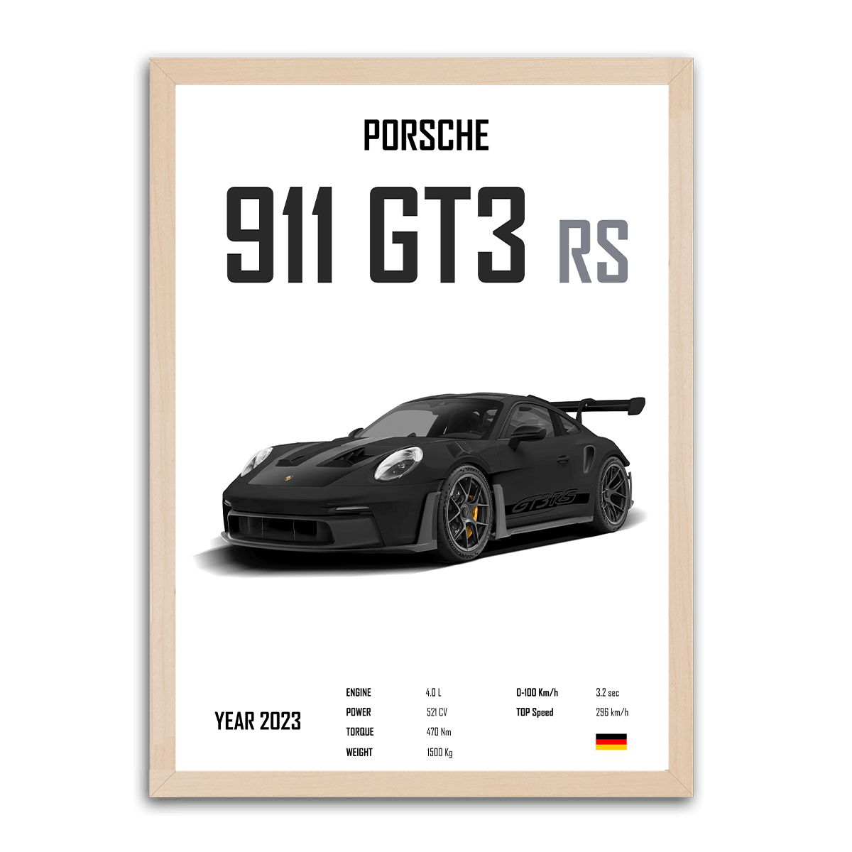 Porsche 911 GT3 RS Black- HD Metal Print - PixMagic