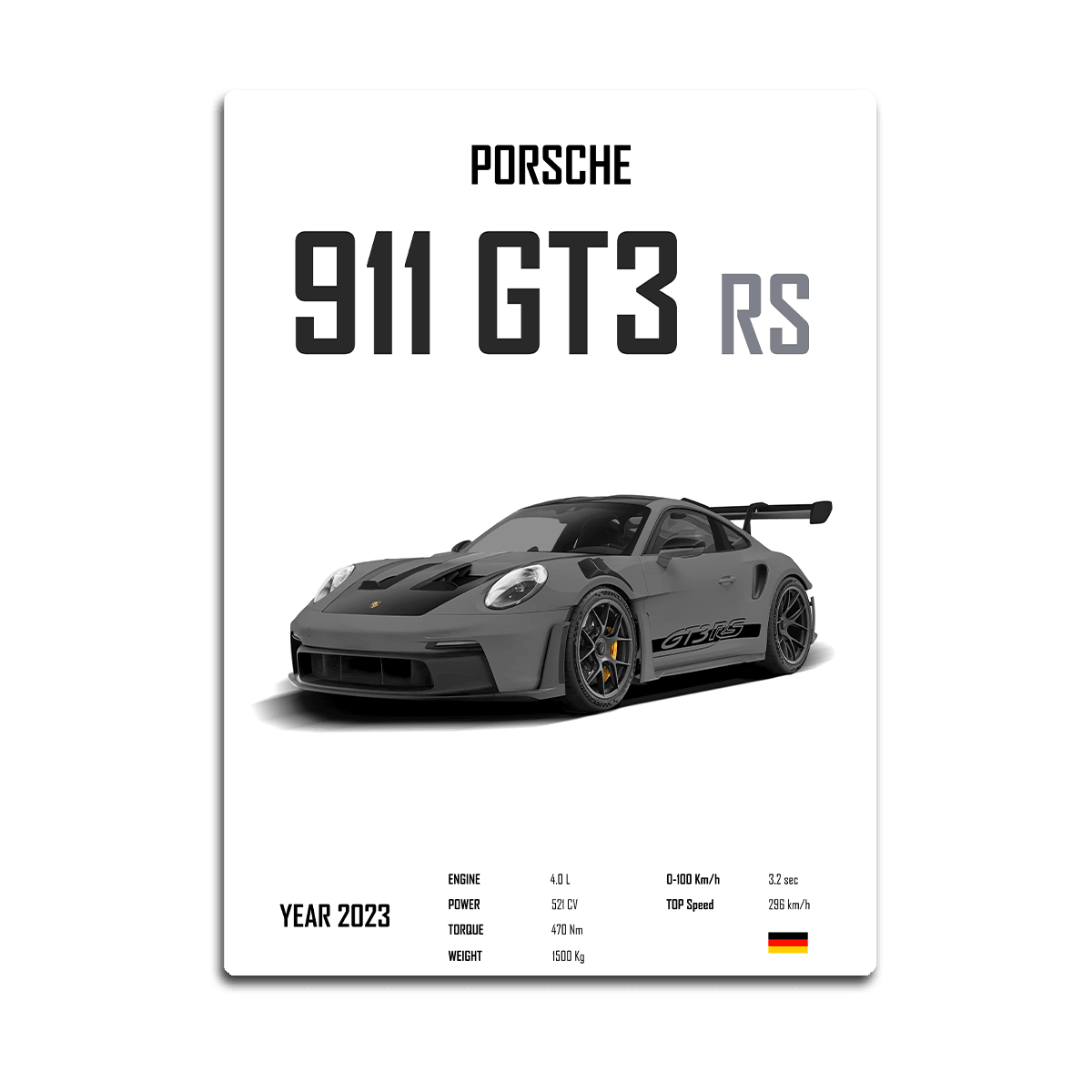 Porsche 911 GT3 RS Grey - HD Metal Print - PixMagic