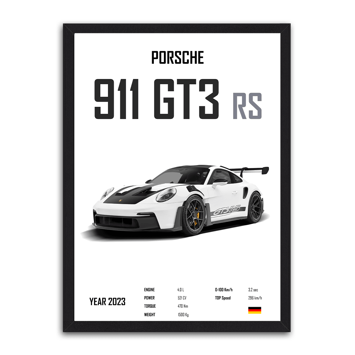 Porsche 911 GT3 RS White- HD Metal Print - PixMagic