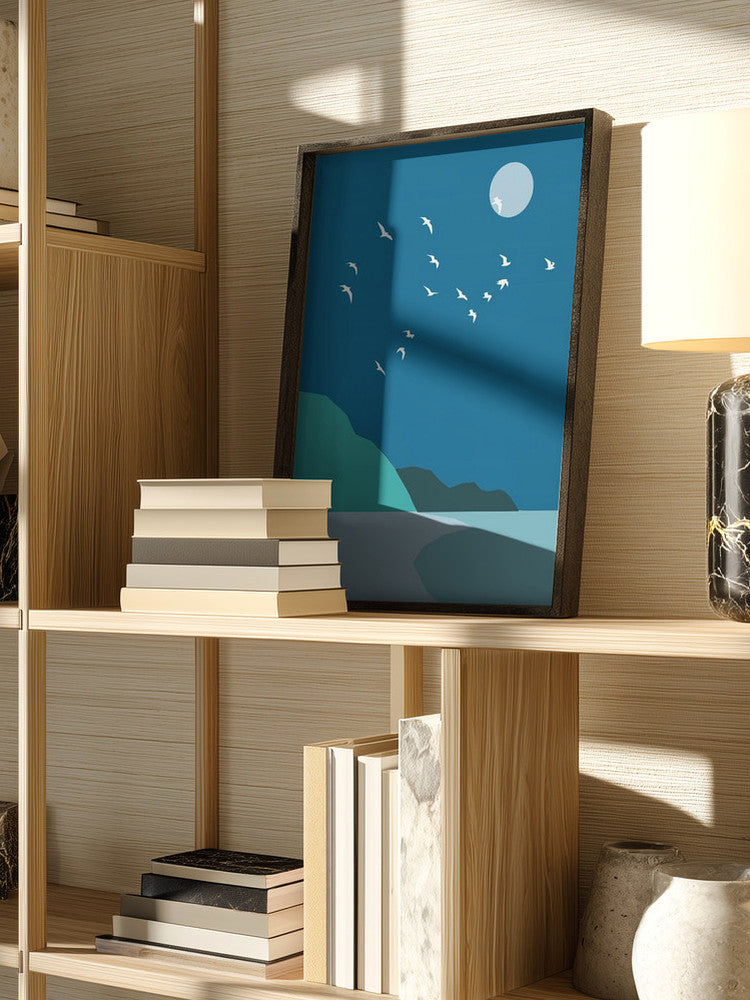 Moonlit Coastal Flight Minimalist Metal Wall Art