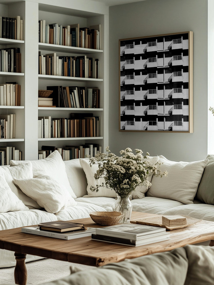 Modern Geometry Balconies  Black and White Metal Wall Art