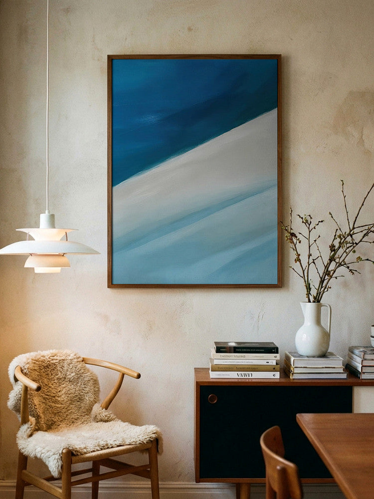 "Serenity Waves: Abstract Blue and White Metal Wall Art"
